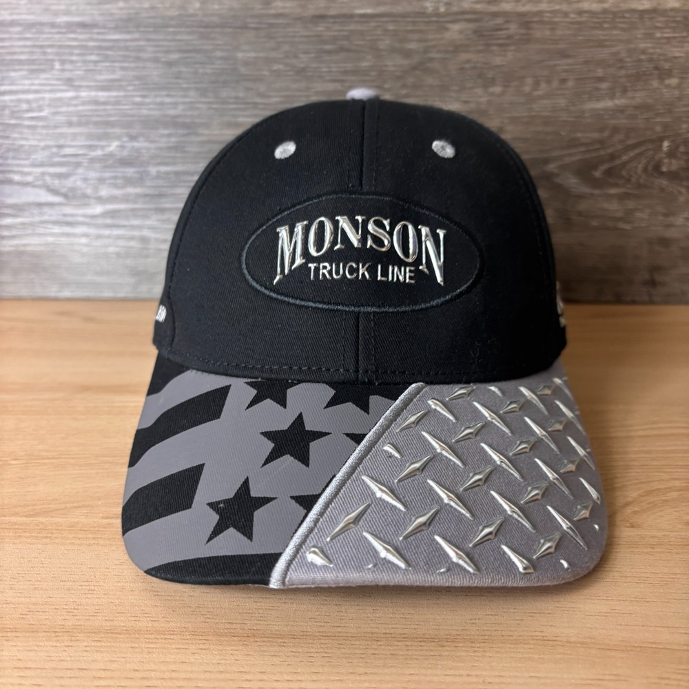 Monson Truck Line Hat Cap Strap Back Black Gray Trucking Adjustable